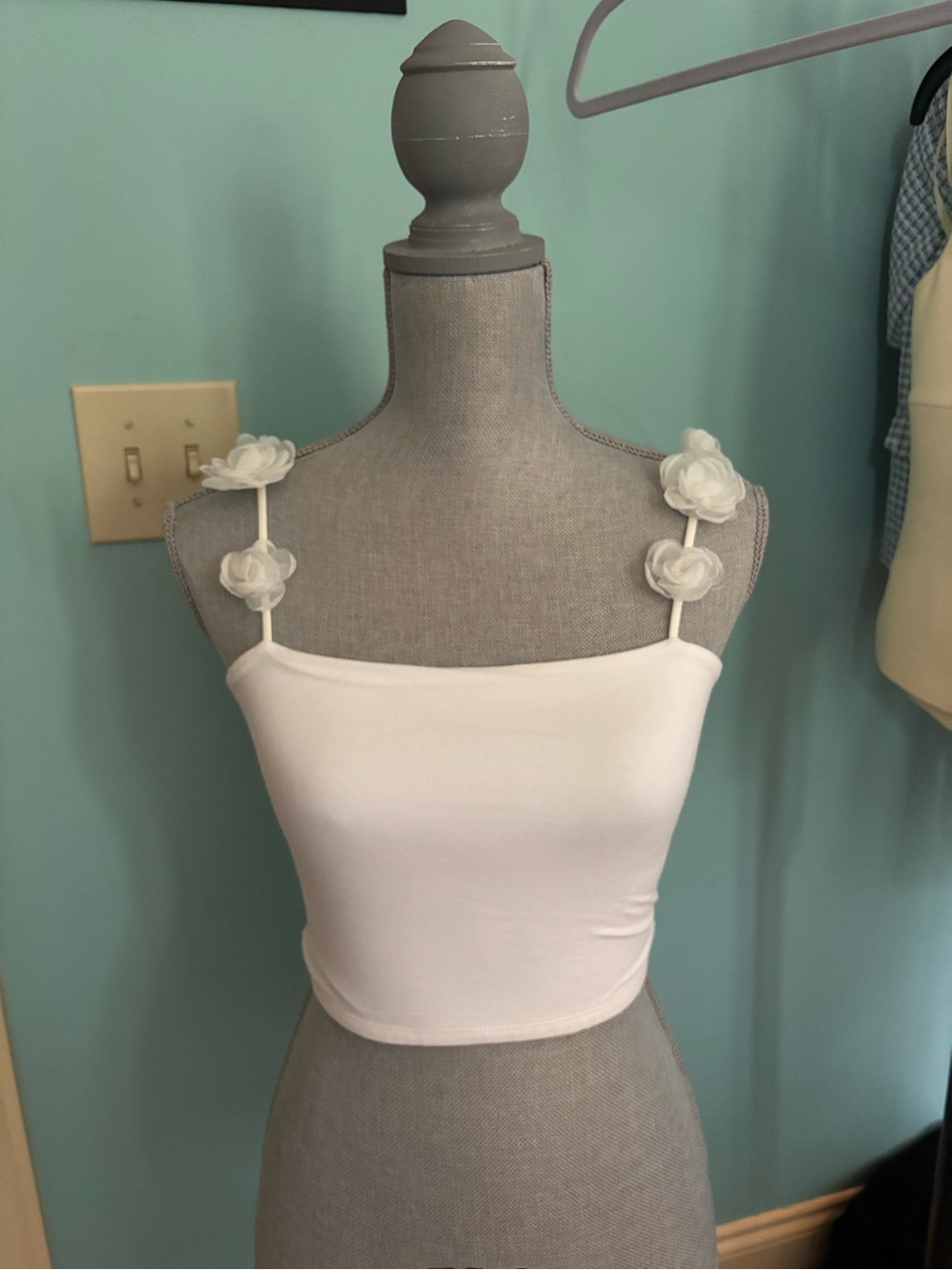 Forever 21 White Cropped Tank with Floral Straps